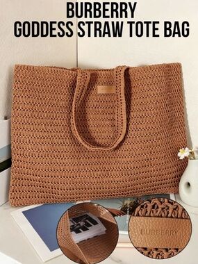 Burberry Tan Woven Straw Tote Bag
